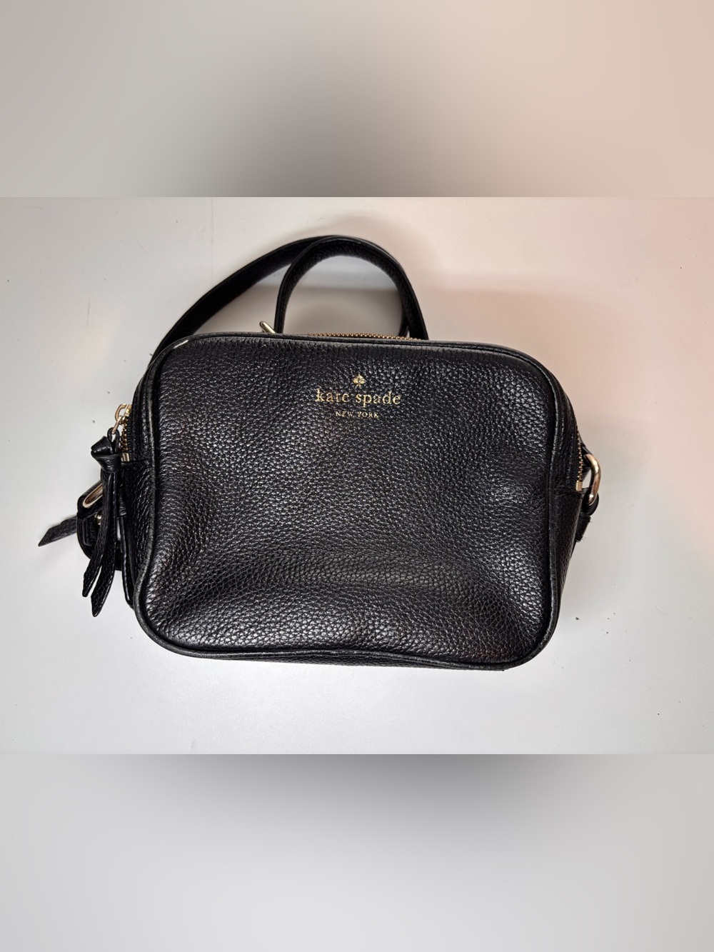 kate spade Black Pebbled Leather Crossbody with Gold Logo